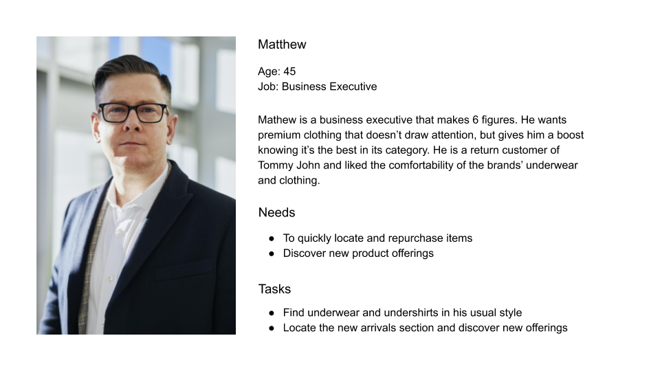 Persona — Mathew, returning male customer